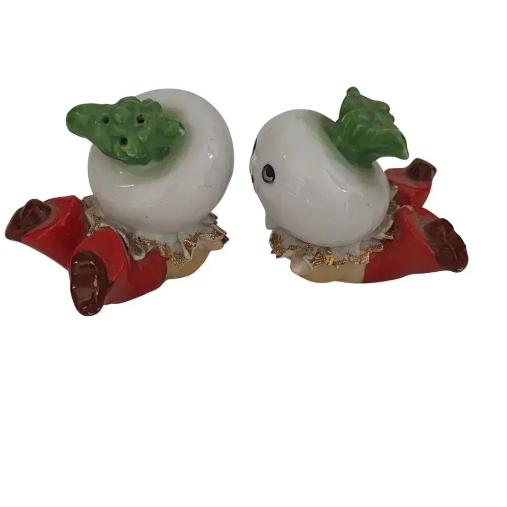 Vintage Japan Anthropomorphic Radish Turnip Salt Pepper Shakers MCM Kitsch